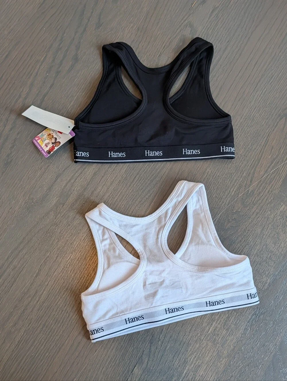Hanes Girls' 2pk Cotton Sports Bra - Black/White Small